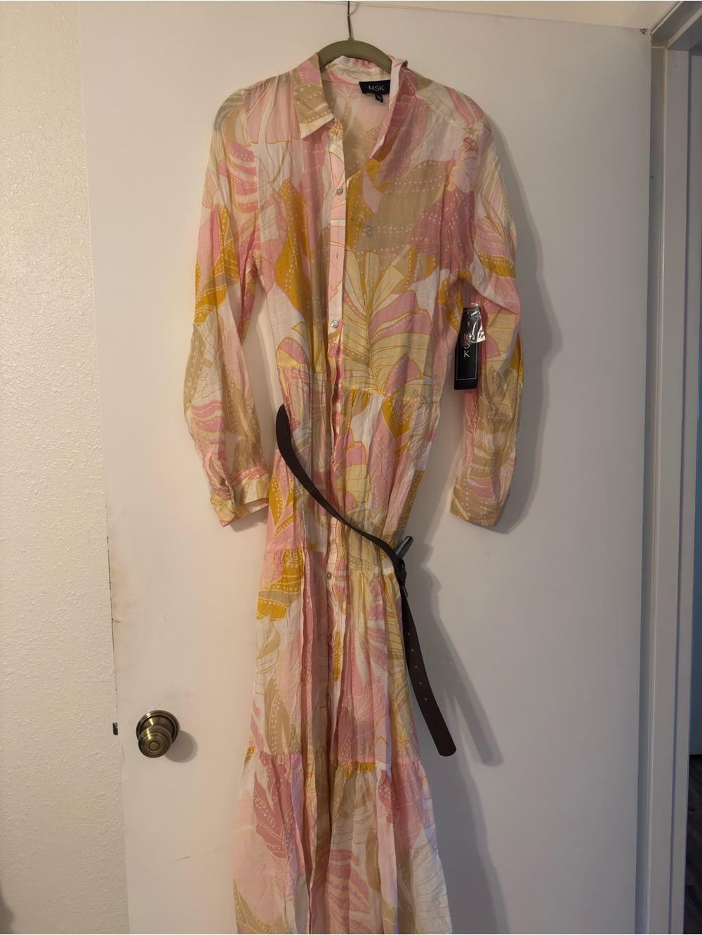 MSK Pink, Yellow & Cream Abstract Print Button-Front Maxi Dress
